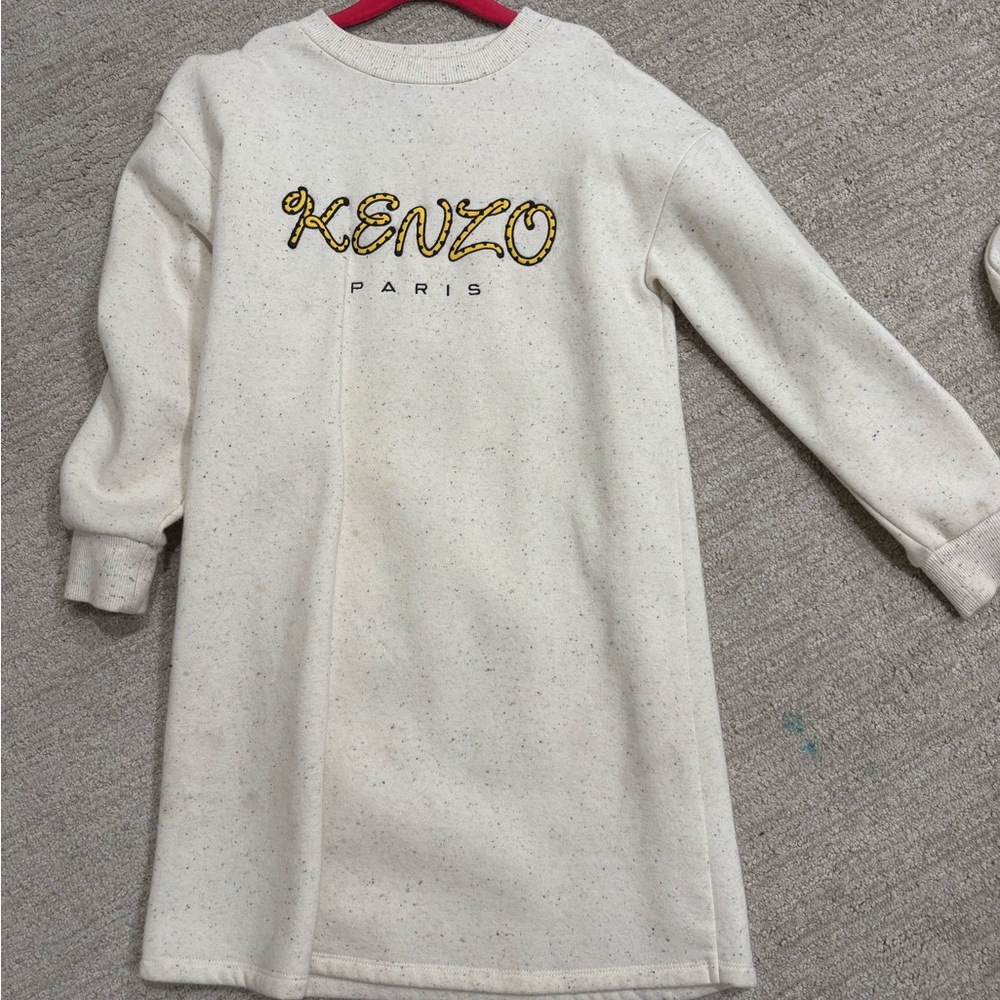 Kenzo White Sweatershirt dress with Yellow Logo